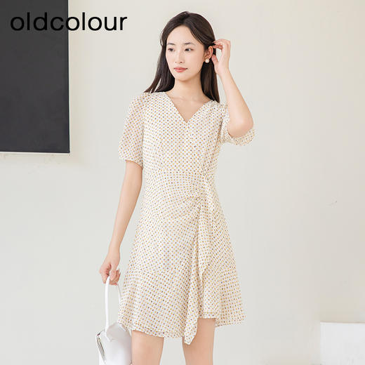 oldcolour夏季新款波点时尚休闲风雪纺短袖连衣裙女P23101167 商品图3
