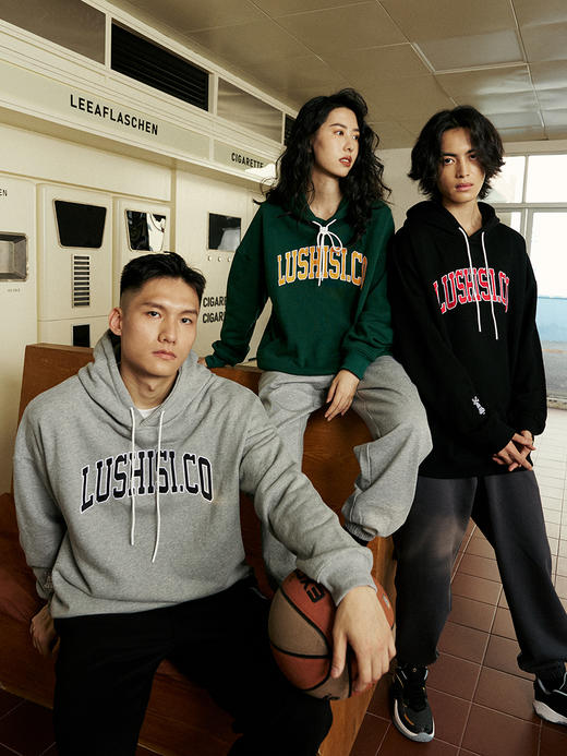 LUSHISI基础款字母logo美式宽松廓形潮流连帽卫衣[努力无限公司] 商品图1