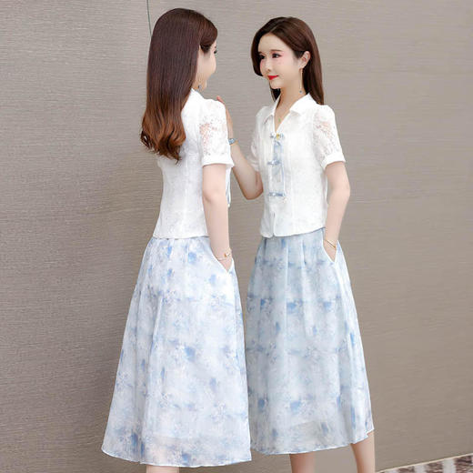 QYM-1712455新中式改良旗袍印花裙两件套 商品图2