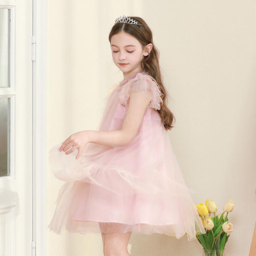 女童连衣裙2024夏新款粉色甜美公主裙蓬蓬裙演出礼服儿童网纱裙子 商品图2