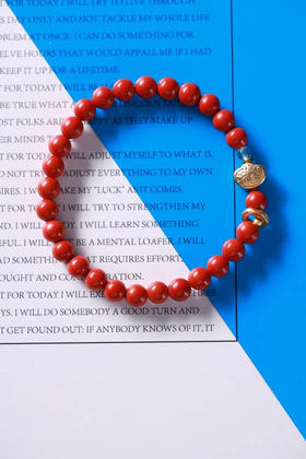 YHZS0083°朱砂珠+沙金日进斗金元宝手串0.6*27