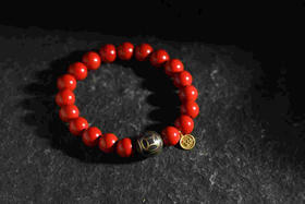 YHZS0063°朱砂+镶铜香灰珠手串1.0*19