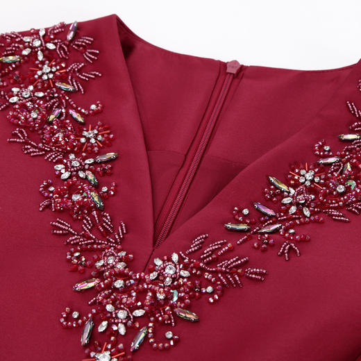 RF8F3斯尔丽2024新款花瓣领型设计感华丽钉珠收腰端庄高贵礼服连衣裙 商品图4