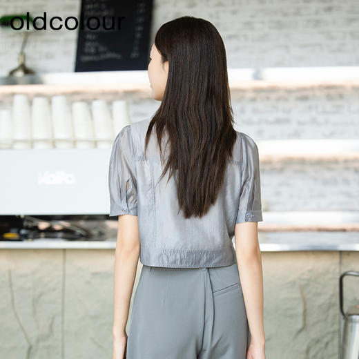 oldcolour夏季新款时尚通勤风翻领纯色短袖衬衫女P22011518 商品图4