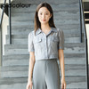 oldcolour夏季新款时尚通勤风翻领纯色短袖衬衫女P22011518 商品缩略图3