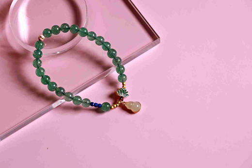 YLCM0009°绿草莓晶+银镀玉葫芦提溜手串 商品图0