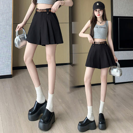 【送腰带】【A字阔腿短裤】夏季高腰宽松百褶直筒休闲裤  显瘦A字版型短裤 商品图3