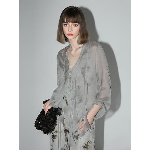 COCOBELLA名媛风10M对丝灵动荷叶边飘带雪纺衫遮阳开衫LC0002C 商品图3