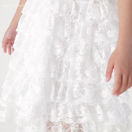 马克珍妮2024年夏装新款女童白色蕾丝网纱蛋糕连衣裙240665 商品图4