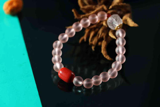 YFLL0001°粉琉璃+朱砂心经桶珠手串 商品图0