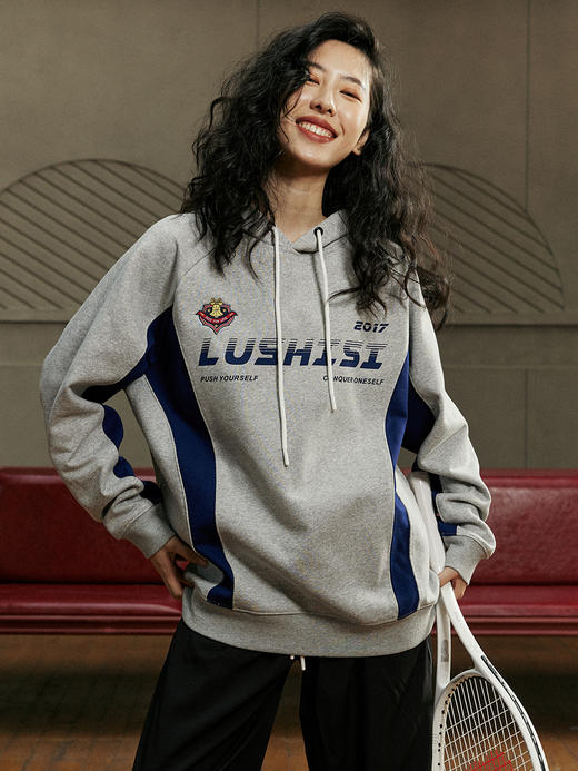 LUSHISI美式复古赛车卫衣拼接连帽套头情侣加绒外套拼接锐变主题 商品图1