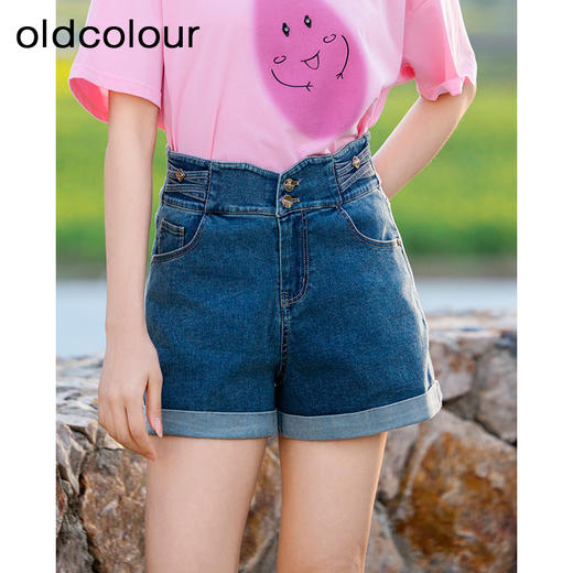 oldcolour欧珂夏季时尚小个子牛仔短裤女高腰显瘦A字P23111103 商品图1
