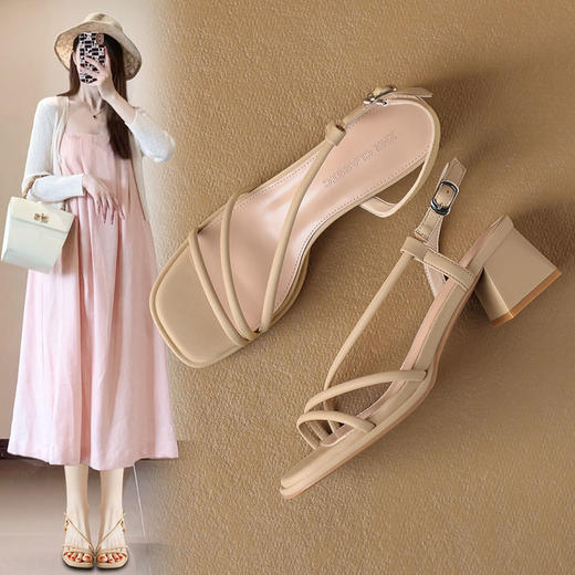ZHR则则法式复古粗跟凉鞋2024新款时尚百搭洋气沙滩凉鞋简约女鞋 商品图1