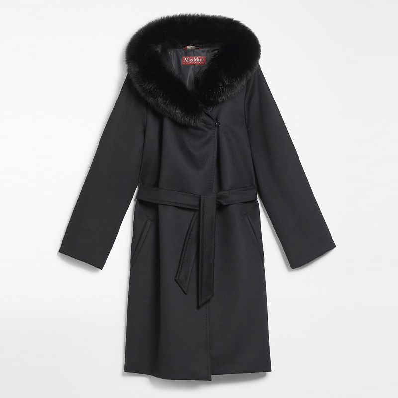 MAXMARA 女士羊毛连帽束腰风衣 黑色 MANGO 60161129 013