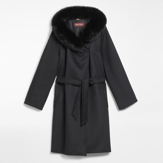 MAXMARA 女士羊毛连帽束腰风衣 黑色 MANGO 60161129 013 商品图0