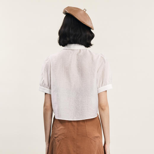 谜底短款衬衫短袖女2024夏季新品文艺风蝴蝶结绣花衬衣242MC0571 商品图2