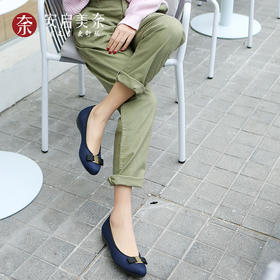 安启美奈方尖头小香风单鞋，超纤面料，久走不累