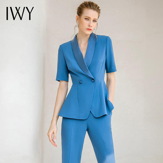 IWY/宝蓝色西服套装短袖女夏款设计感气质女神范干练主持人职业装232036C1+P1 商品图4