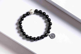 YHYS0004°黑曜石+925银九宫八卦吊坠手串