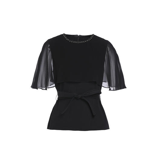 乔万尼真丝圆领19mm弹力凸花绉100%桑蚕丝收腰上衣EM2C737 商品图4