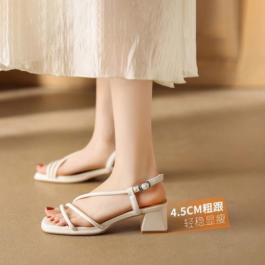 ZHR则则法式复古粗跟凉鞋2024新款时尚百搭洋气沙滩凉鞋简约女鞋 商品图3