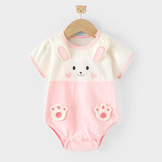 【可爱萌翻天~让宝宝快乐过夏天！】2024春夏上新 A类夏季薄款 纯棉新生儿 三角哈衣男女宝宝 连体爬服 卡通短袖包屁衣-QQ 商品图5