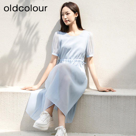 oldcolour夏季新款法式连衣裙女中长款抽绳收腰仙女裙P24101281 商品图4