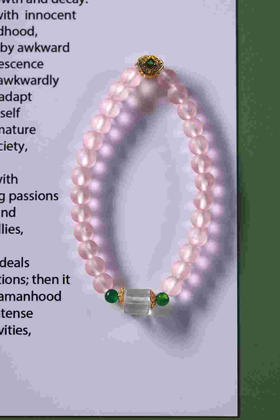 YFLL0007°粉琉璃+沙金绿点卡帽手串