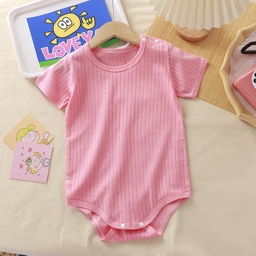 【49.9/任选2件】儿童提花三角爬服 婴儿包屁衣服 夏季包臀 春装男女宝宝 纯棉连体短袖小童新生儿三角哈衣-QQ 商品图5