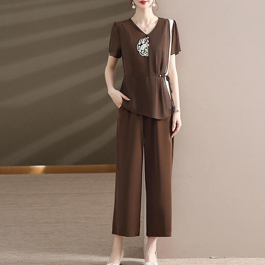 TZW-夏季中国风妈妈装休闲套装短袖气质中老年女装夏装新款两件套洋气 商品图3