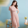 EITIE爱特爱夏季新款气质优雅温柔法式V领高腰粉色压褶连衣裙B2407370 商品缩略图1