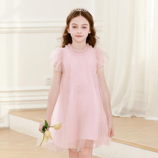 女童连衣裙2024夏新款粉色甜美公主裙蓬蓬裙演出礼服儿童网纱裙子 商品图1