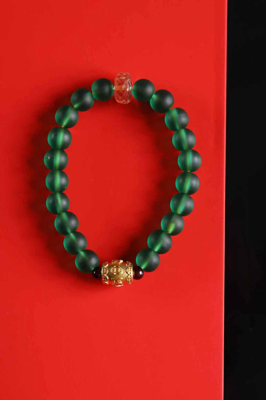 YLLL0005°绿琉璃+金招财进宝桶珠手串 商品图0