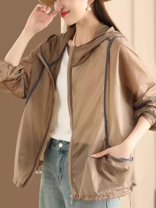 A998超细双线格防晒衣透气防晒服外套抽绳摆连帽开衫上衣女 商品图4