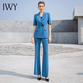 IWY/高级湖蓝色高端西装套装短袖气质女神范总裁经理职业西服正装232011C1+P3