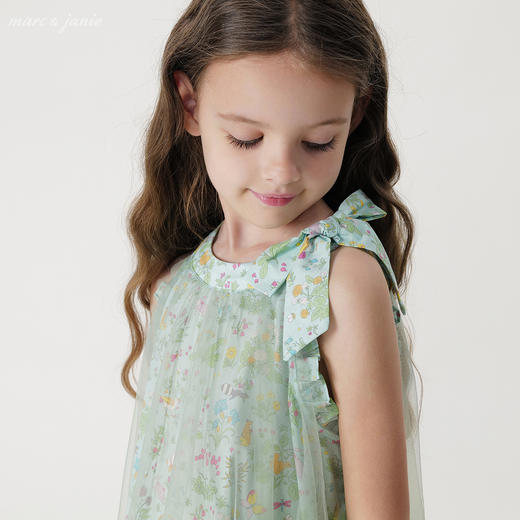 马克珍妮2024年夏装新款女童新中式A版吊带碎花网纱裙240658 商品图4
