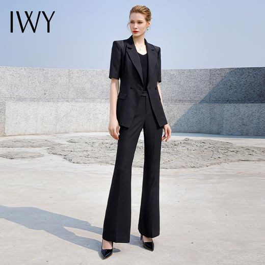 IWY/高端黑色西装套装女总裁西服短袖商务通勤工作服职业微喇裤装232010C1+P3 商品图4