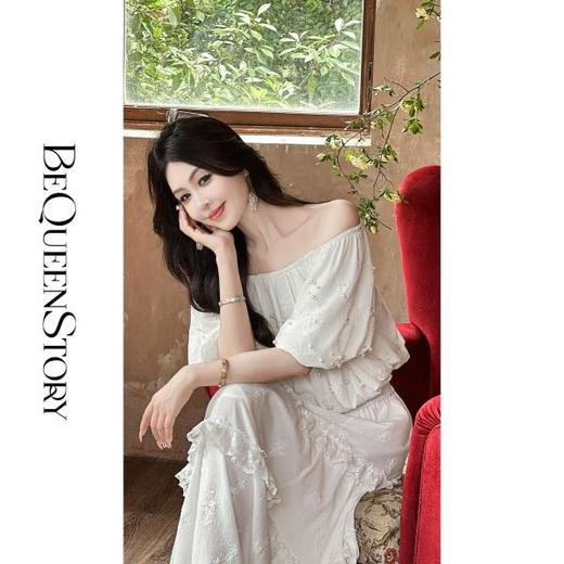 BeQueenStory【白瓷蔷薇】气质珍珠装饰一字肩短上衣&伞摆长半裙 商品图4