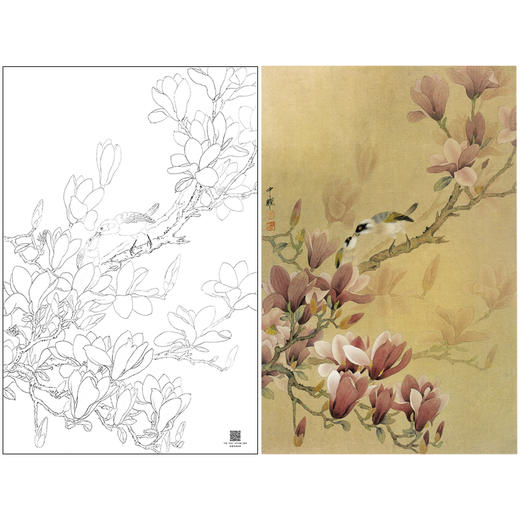 周中耀工笔画白描底稿兰花《红玉兰》临摹勾线高清打印稿ZT08 商品图0