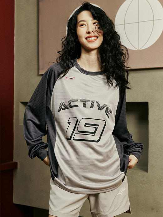 LUSHISI美式复古撞色学院拼接速干长袖篮球训练上衣插肩T恤[敏捷] 商品图1