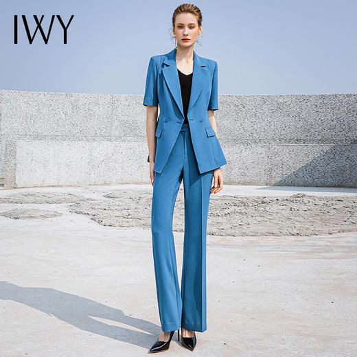 IWY/高级湖蓝色高端西装套装短袖气质女神范总裁经理职业西服正装232011C1+P3 商品图2