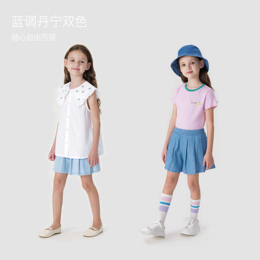 马克珍妮女童甜美A字百褶牛仔裙裤 儿童纯棉裤子夏装新款240617 商品图1