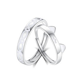 KADER 卡蒂罗 喵与鱼夜光情侣戒指 925银萌趣猫咪俏皮可爱发光开口可调节一对 约会恋爱穿搭配饰 女友礼盒520