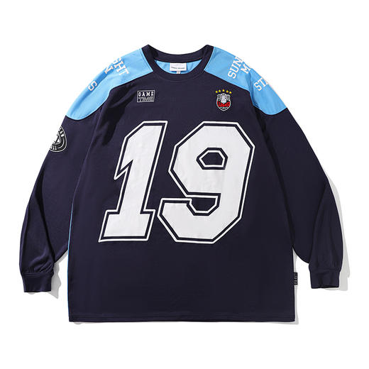 LUSHISI美式街头落肩袖章印花[混乱]撞色机车运动速干投篮服长袖 商品图4