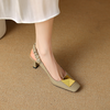 阿么手工女鞋2025新款时尚百搭小方头羊皮凉鞋女浅口高跟鞋6.5CM 商品缩略图1