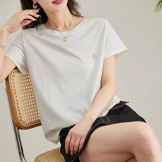 纯色通勤显瘦，桑蚕丝短袖t恤HR-MXG8607 商品图0