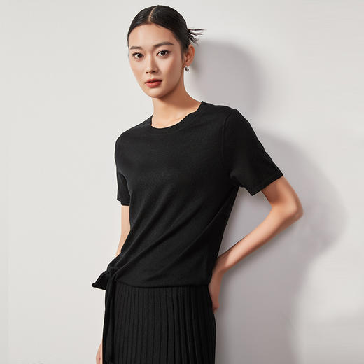 东黎 • 丝绒女士夏季系带气质简约圆领短袖 4071 商品图3