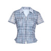 Gowani乔万尼2024新款衬衫女格子短袖衬衫蓝色衬衫女EM2C748605 商品缩略图4