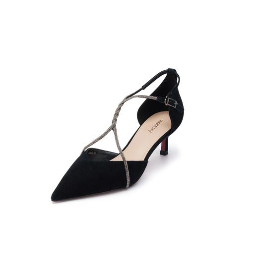 westory春季新款细高跟交叉系带尖头优雅舒适后空鞋W24AH56851 商品图1