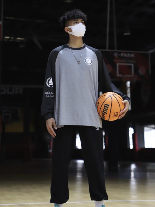 LUSHISI长袖投篮服灰色航海插肩休闲长袖篮球T恤运动速干排汗面料 商品图1